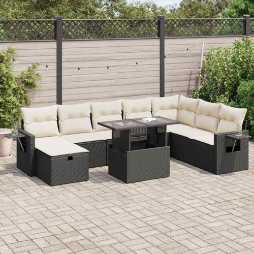 Qnhdfrt Set di 9 divani da giardino, in rattan sintetico, con cuscino, pieghevole, per terrazza, balcone e giardino