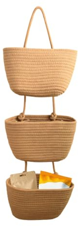 Cestino da Appendere Sopra la Porta per Natale, 3 Ripiani Cesto Portaoggetti da Parete in Corda di Cotone Intrecciata, Boho Organizer Decorativo da Appendere per Cucina, Camera da Letto, Soggiorno