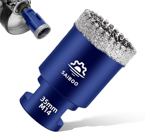 SAIBOO Broca de Diamante 35mm Sierra Perforadora de Diamante Broca para Azulejos para Porcelánico Cerámica Mármol Granito Piedra, para Amoladoras Angulares (M14 Rosca)