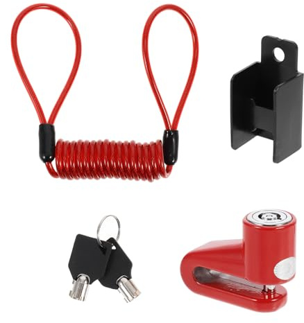SHINEOFI Candado de Seguridad para Freno de Disco de Motocicleta con Cable Recordatorio Rojo, Resistente al Agua, Acero y PVC, Bloqueo Antirrobo para Scooters y Bicicletas, Adecuado