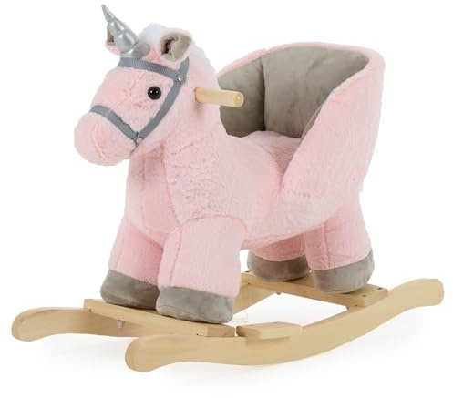 Puggle Plush Wooden Rocking Unicorn Seat with Sounds - Pink (12 Months - 3 Years)