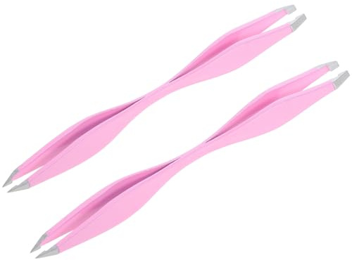 SHINEOFI Pinzas de Doble Cabeza en Acero Inoxidable para Depilación y Trabajo de Precisión, Pack de 2 Unidades Color Rosa, Ideales para Uso Doméstico Viaje