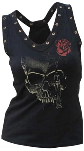 Fensajomon Skull Shirt for Women Tank Top Sleeveless Workout Summer Printed Loose Running T-Shirt L