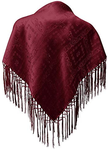 Pañuelo de seda tirolesa para traje regional, 75 x 75 cm, 100 % seda, para traje regional, pañuelo de seda con flecos, pañuelo de hombro, pañuelo de seda clouth mejor calidad, rojo oscuro, 75 x 75 cm