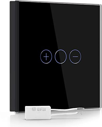 BSEED Interrupteur Variateur 1 Gang 1 Voie,Interrupteur Variateur Led Dimmable avec LED Affichage Light,Noir Variateur d'intensité Interrupteur Tactile avec Panneau en verre trempé