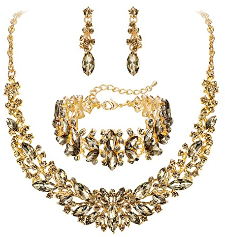 Clearine Parure de bijoux pour femme avec collier, boucles d'oreilles et bracelet en cristal transparent argenté