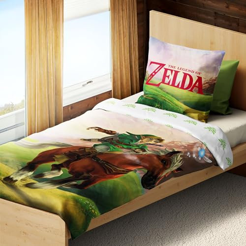 Elbenwald The Legend of Zelda Bettwäsche mit Ocarina of Time Motiv 2teilig 135 x 200 cm und 80 x 80 cm Baumwolle
