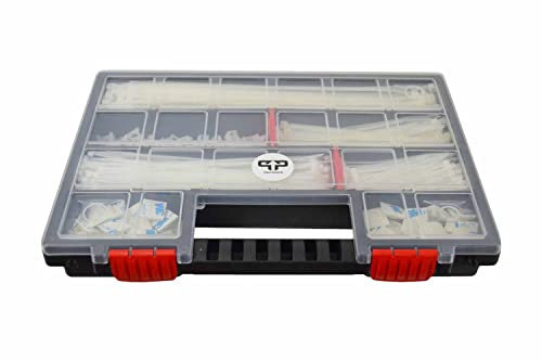 Kabelbinder Set mit Schraubsockel und Klebesockel 800 teilig in der Farbe weiß im Sortimentskoffer