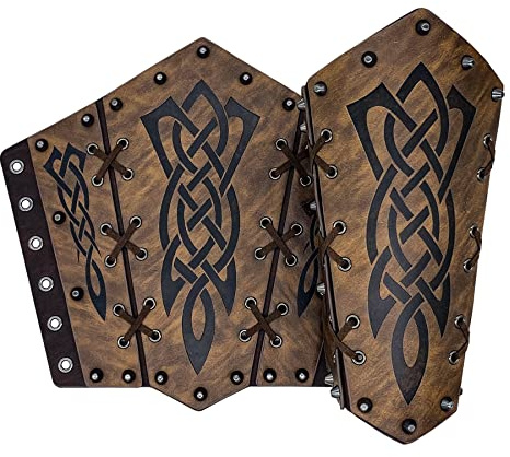 Thajaling 2 Pieces Faux Leather Arm Guards,Viking Gauntlet Wristband,Medieval Bracers,Archery Arm Cuff Armor,Arm Bracers for LARP Halloween (Brown)