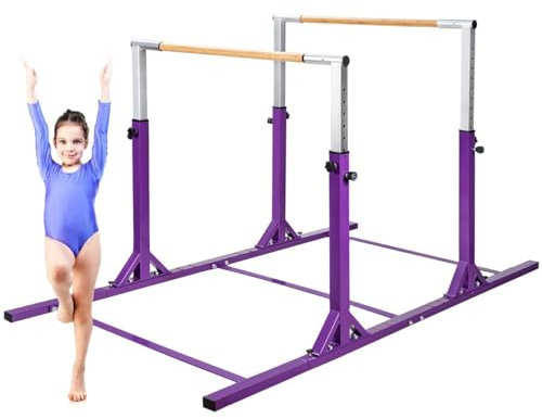 GOPLUS Double Barre d'Entraînement de Gymnastique en Acier, Largeur et Hauteur Réglables, Charge 120kg, Barre de Gymnastique pour Enfants de 6 à 12 Ans, Idéal pour Gym, Maison (Violet)
