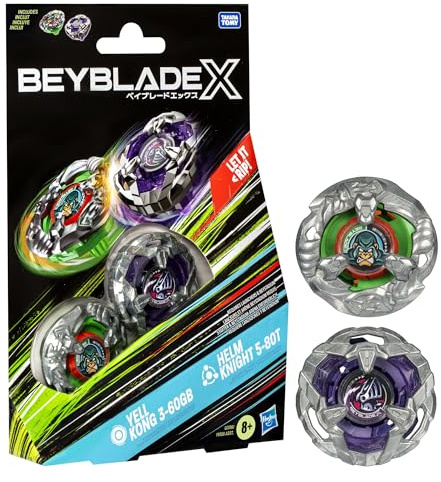 Beyblade X Yell Kong 3-60GB and Helm Knight 5-80T Dual Pack Set with 2 Right-Spinning Tops; Battling Top Toys for 8 Year Old Boys and Girls