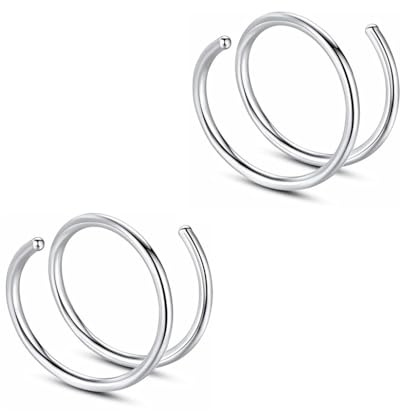 Decentraland Lot de 2 anneaux doubles en argent de 20 g de diamètre 6 mm pour septum, nez, cartilage, nez, lèvre, tragus, boucles d'oreilles, bijoux pour homme et femme, 0.8mm(20G),D-10mm, Acier