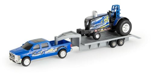 Agriculture 1/64 New Holland Blue Barracuda Pulling Tractor with Pickup Truck & Trailer 47570