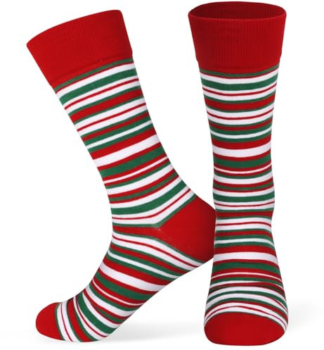 BETESSIN Weihnachtssocken Unisex 38-45 - lustige Socken mit Weihnachtsstreifen Motiv - Adventskalender Socken aus Baumwolle - Weihnachtsstrümpfe Kuschelsocken für Damen und Herren