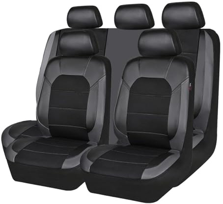 VAEVEN Auto Sitzbezüge für VW Touran 2004-2024, Leder Autositzbezüge Set 5 Sitzer Autositzschutzbezug Auto-Schonbezüge, Wasserdichter Sitzschoner, Auto Zubehör,B Black+Grey