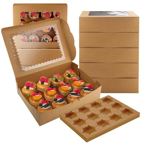 Zosenyer Boîte à Gâteau 10 Pièces, Boîte à Cupcake Avec 12 Trous, Boîtes de Transport pour Gâteaux pour Emballer des Gâteaux et Décorer des Cadeaux (Brun)