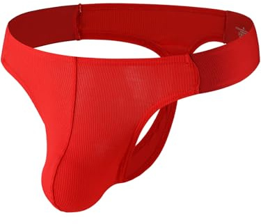 Summer Code Perizoma G String Uomo a Coste Traspirante String Thong Slip Mutande Thong Panty con Elastici Laterali, Rosso, L