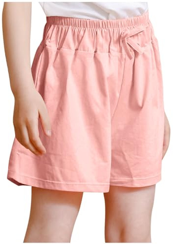 XINYUNZU Short court en coton décontracté pour fille - Short d'été fin - Short de sport - Couleur unie - Pour enfants et adolescents de 3 à 16 ans, Rose, 5-6 ans