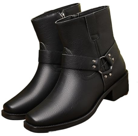 HWJFDC Botas Camperas Hombre Botas vaqueras vintage de cuero marrón for hombre, botas media caña, caballero, botines cortos motociclista modernos y, zapatos for(Black,43)