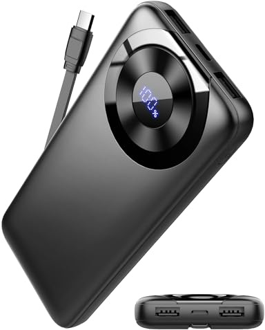 Power Bank 10000mAh, Powerbank 3A Ricarica Rapida USB C Ingressi e Uscite, Potente e Sottile Caricatore Portatile con Cavi Integrati, Caricabatterie Portatile per iPhone 17/16/15/14/13/12 Samsung ecc