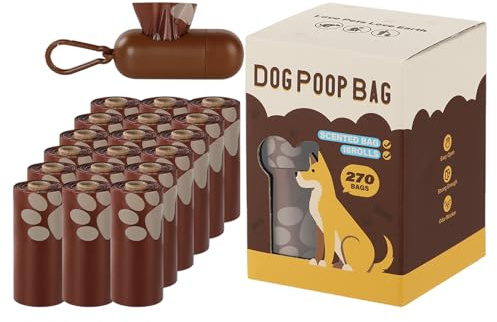 Sacchetti per escrementi di cani, 270 pezzi, grandi sacchetti per escrementi con profumo di cioccolato e dispenser, sacchetti profumati per escrementi di cani, per viaggi, esterni, cortili