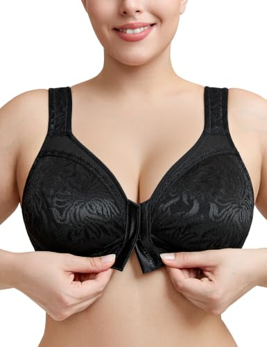 WingsLove Full Coverage Non Wired Minimizer Bras Non Padded Racerback Front Closure Bra Wide Straps Double Support Women's Plus Size Underwear Comfort and Breathable Everyday Bra Black