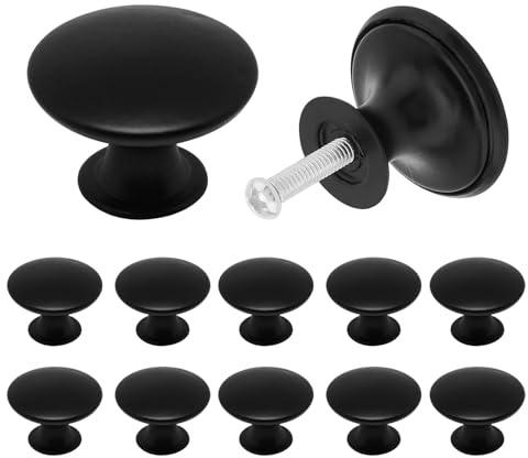 TNLQWZ 12 Pezzi Pomelli per Mobili Nero con Viti, Pomolo per Mobili Rotondo, Maniglia per Armadietto 30 mm, Pomelli per Cassetti a Fungo per Finestre Cassetti Armadi Mobile da Cucina Guardaroba