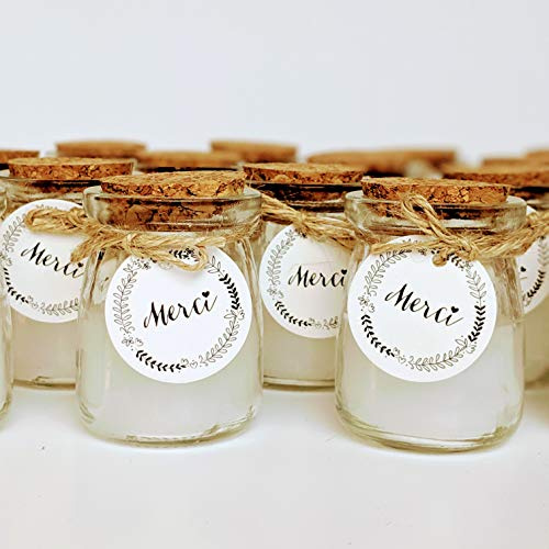 Bougie parfumées - 24 PCS lot de bougies MERCI - Cire de soja naturel | Petit cadeau invites mariage, bapteme, anniversaire, bougie noel, cadeau nounou - Alternative dragees mariage | TE Whaka