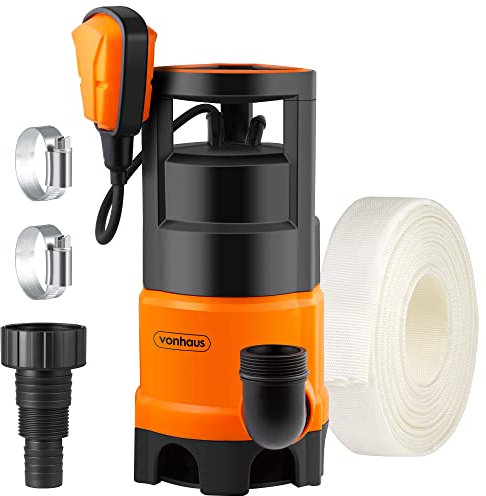 VonHaus Submersible Water Pump with 8m Hose (400W) - Includes Jubilee Clips - Drain Dirty or Clean Water from Pond, Swimming Pool, Hot Tub, Flooded Cellar - with Float Switch & Hose Connector