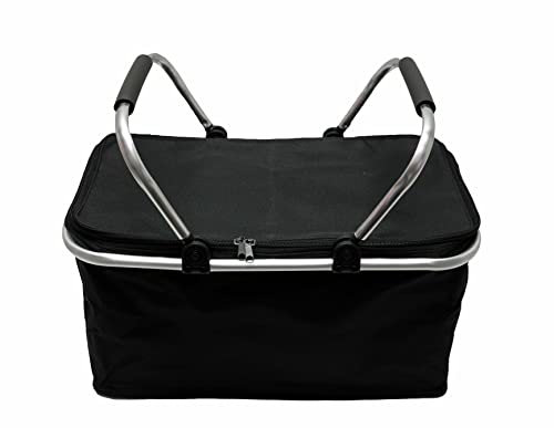 Einkaufskorb mit Kühlfunktion, Klappgriffen, Reißverschluss 46x23x27 cm (Schwarz)