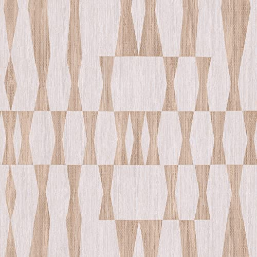 Tempaper Beige Textured Faux Grasscloth Geo Removable Peel and Stick Wallpaper, 20.5 in X 16.5 ft, Made in The USA, Jute