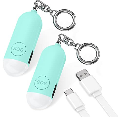 Ankilo Persönlicher Alarm, Taschenalarm Schlüsselanhänger 130 dB Panikalarm Selbstverteidigungsalarm mit LED-Lampe für Frauen Kinder Mädchen Ältere Menschen 2er-Pack Blau