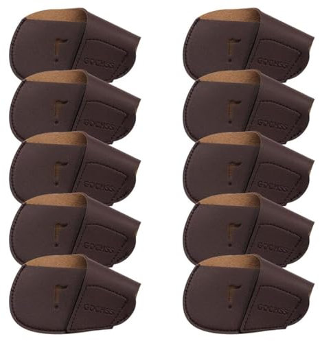 GOCHSS I Golf-Eisen-Schlägerkopfhüllen, 10 Stück, PU, passend für beide Rechtshänder-Schläger, Golfschläger-Schutz für Golf-Eisen weiterer Marken (Braun)