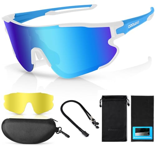 Odoland Gafas de Ciclismo Polarizadas para Hombre y Mujer, para Día y de Noche, Gafas de Sol Deportivas Protectoras UV400 para Ciclismo Moto Correr Pescado, Azul