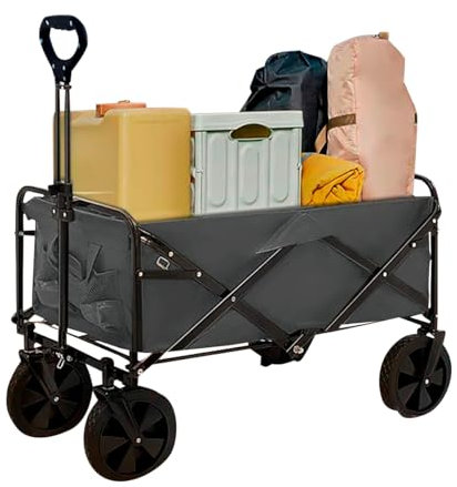 Neo Heavy Duty Large Capacity Foldable Collapsible Garden Trolley Cart Utility Wagon Truck Folding Wheelbarrow for Beach Gardening Outdoor Camping Shopping Fishing Festivals (Grey Foldable)