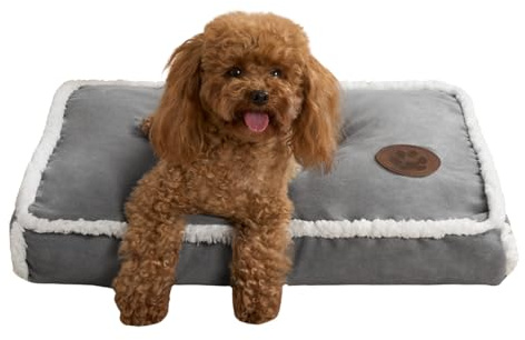 OHS Sherpa Dog Bed Medium, Cushioned Pillow Super Soft Washable Dog Bed Non Slip Large Pet Bed for Crates Living Room Travelling, Grey 60 x 45 x 8cm