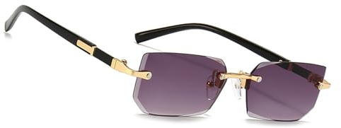 MEGAVOW Rectangle Lunettes de Soleil sans Cadre Carrées, Coupe Diamant Lentille, Style Rétro Vintage pour Plage, Voyage, Fête, Lunette à Monture Ultra-petite pour Femmes Hommes