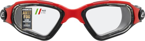 Cressi Clear Eyes Swim Goggles - Black/Red - Wide-View Clear Vision - Advanced Anti-Fog Lens - Quick-Adjust Strap - Clear Lens