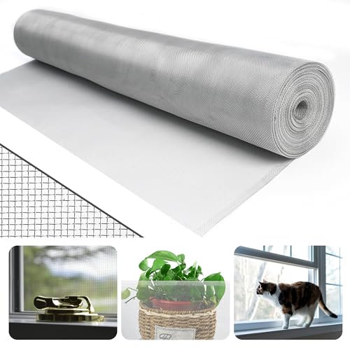 36In x 100Ft Aluminum Window Screen Mesh, High-Strength Replacement Window Screens for House Windows or Door, Pet, Insect Screen Door Mesh, Corrosion-Resistant, Easy to Clean, Silver
