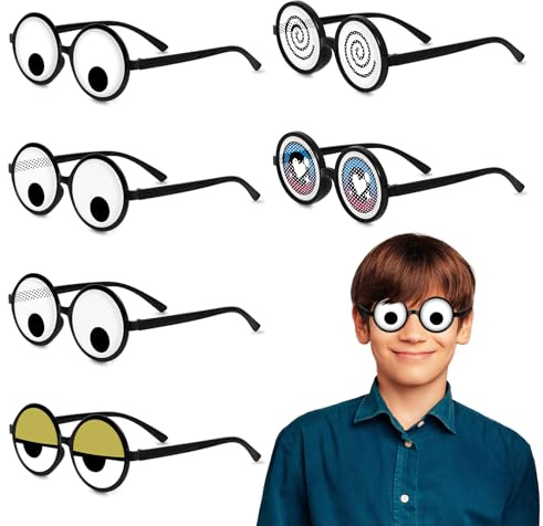 Kaluofan Funny Glasses, 6PCS Novelty Glasses, Funny Glasses for Adults, Googly Eyes Glasses Can Shaking, Joke Glasses for Adults and Kids Party Decorations Accessories for Birthday Children's Day