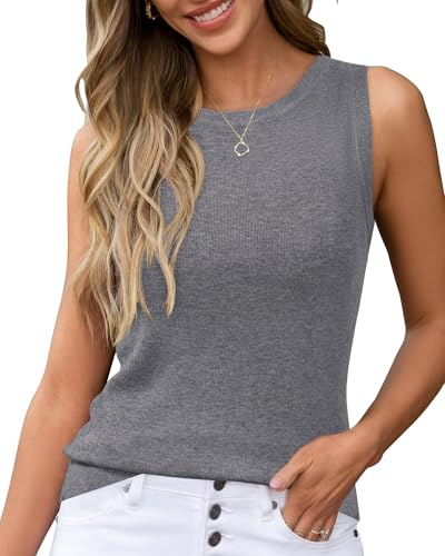 Arach&Cloz 2026 Womens Cashmere Tank Tops Summer Fall Sleeveless Vest Crew Neck Soft Sweater Cute Fashion Dressy Business Casual Outfits Knit Trendy Work Teacher Clothes Dark Gray M
