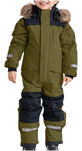 duxyoz Kids Girls Boys Snowsuits All-In-One Waterproof Windproof Ski Suits Children Siamese Softshell Rainsuit Splashsuit One Piece Winter Jumpsuit Snowboarding Hooded Ski Overalls Outdoor 2-3 Years