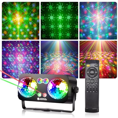 Tomshine 6 en 1 Luz Fiesta Doble Bola Disco, Luz DJ Activada por Sonido con 64 Patrones HD, UV, Estroboscopio, Temporizador y Control Remoto para Cumpleaños, Boda y Fiestas