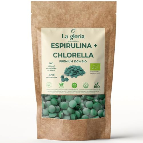 Espirulina y Chlorella Bio 600 Comprimidos | 150 días | Complemento Ecológico Detox, Microalgas Naturales Ricas en Proteínas, Energía y Vitalidad, Vegano – La Gloria Mediterránea