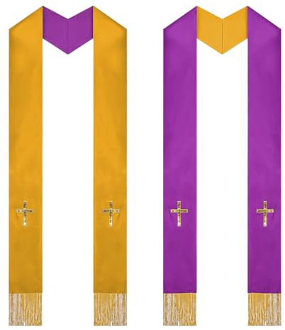 2 Pezzi Unisex Sovrapposizione Stola del Clero, Chiesa Stola Messa Ricamata Reversibile, Sacerdote Clero Accessoro, per Preti Diaconi Celebrante Chiesa Battesimo Comunione