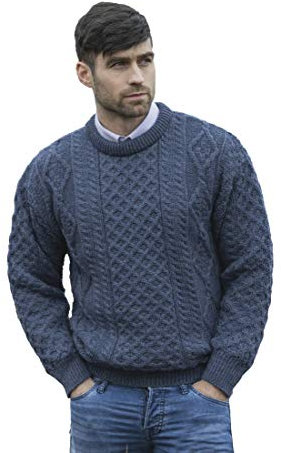 Aran Crafts Traditioneller Aran Rundhals-Pullover, 100% Reine Schurwolle, Ecru, Skiddaw, Blackwatch Farben - Mehrfarbig - Groß