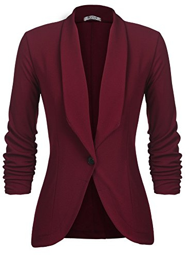 UNibelle Blazer dam sportig elegant lång blazer 3/4 ärm sommar lätt business kontor blazer jacka enfärgad öppen front jacka smal passform S-3XL, Vinröd, S