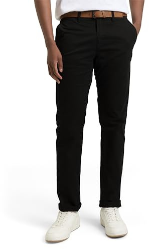 TOM TAILOR Denim Herren Slim Fit Chino Hose mit Gürtel 29999 - Black 34W / 34L