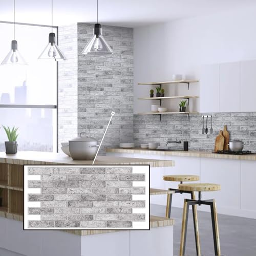 3D-Wandpaneele PVC | Ziegel Optik | 1-20 Platten - 0.5-10 m² | Für Wohnzimmer, Küche & Bad | Einfache DIY-Montage (1, Gray Brick)