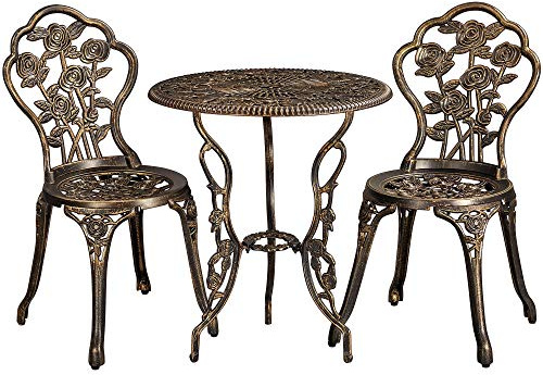 Yaheetech 3-Piece Patio Bistro Set, Outdoor AluminumTable and Chairs, Garden Dinging Furniture, Rose Design for Balcony, Porch, Lawn, Pool, Bronze